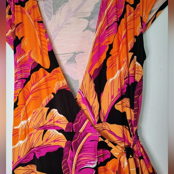 Old Navy Wrap Sundress Knee length Tropical Beach Orange Pink Vibrant sz L. - Picture 11 of 17